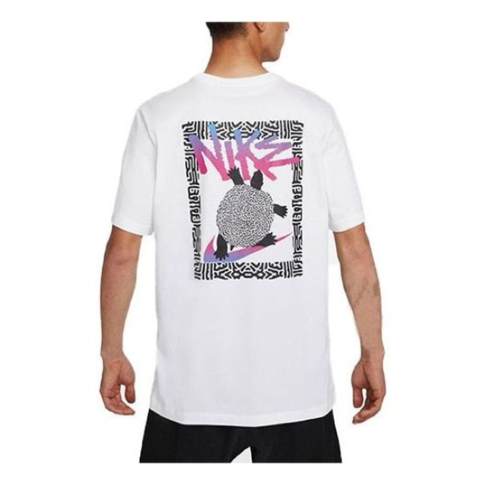 Nike Sportswear Back Logo Alphabet Abstract Pattern Round Neck Short Sleeve Whit